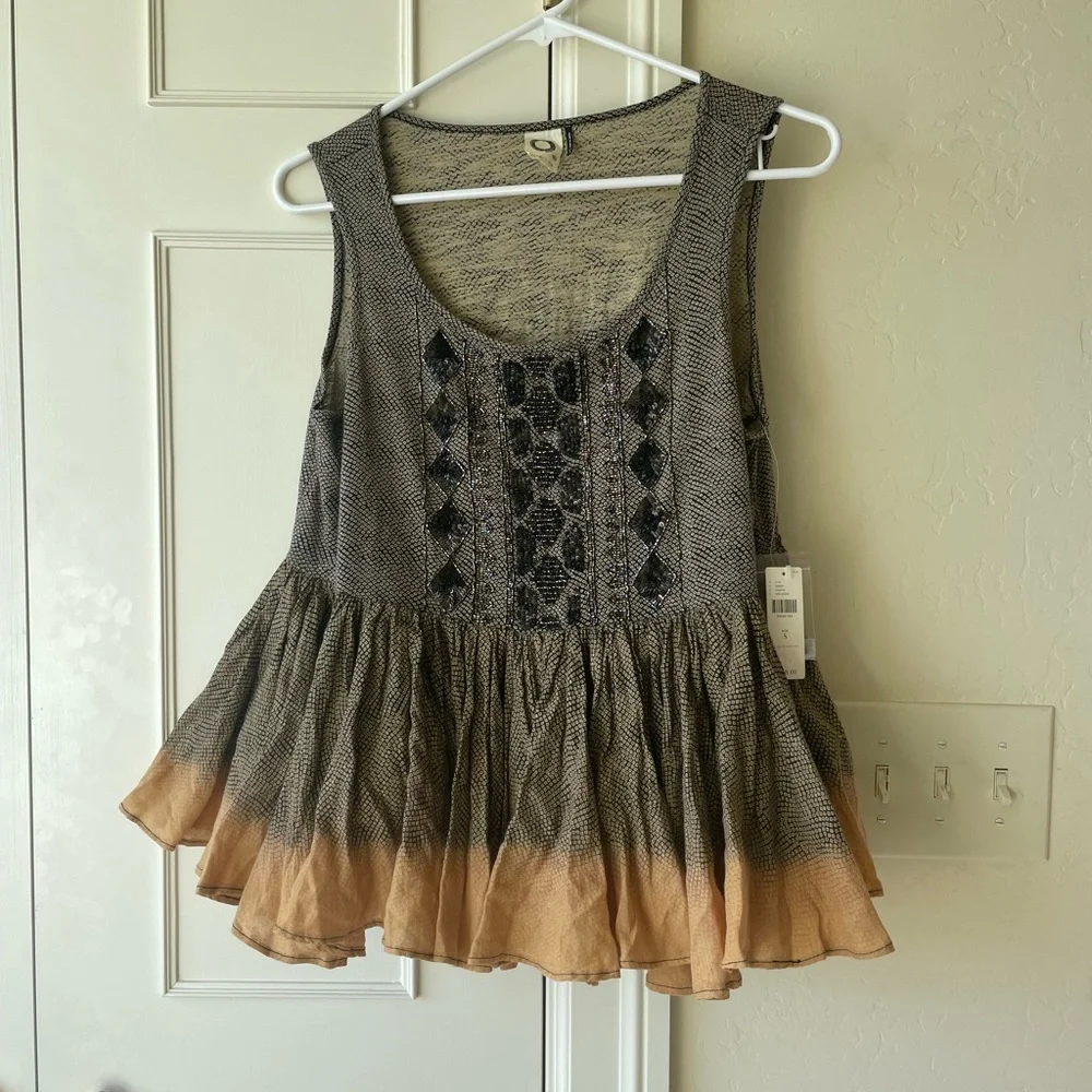 Anthropologie Akemi Kin Anaphora Tank Top Size Small Peplum Yellow Beaded Boho - Picture 1 of 9